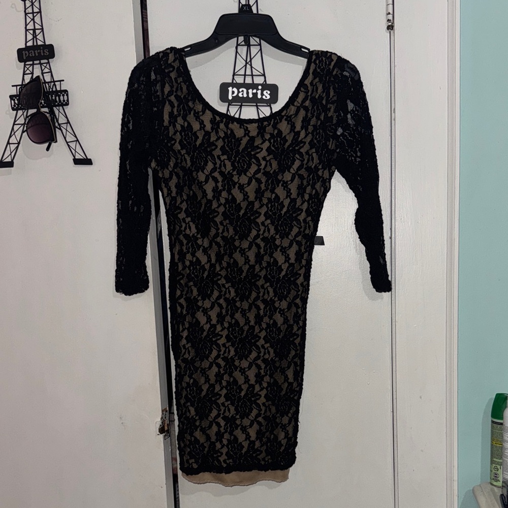 Aris Black Floral Lace Dress
